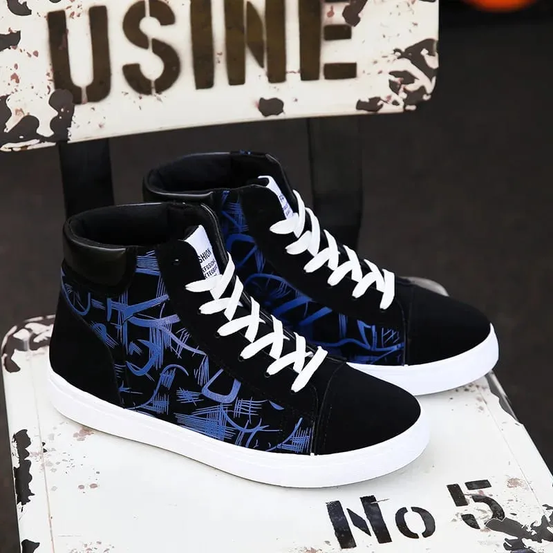 Spring and Autumn Fashion High Top Flat Bottom Black Vulcanized Men's Shoes Student Canvas Trend Winter Youth Board Shoes