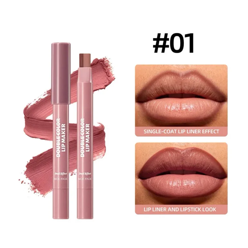 Natural Nude Double‑Color Matte Lip Liner Pen Waterproof Long‑Lasting Plumping Lip Stain Contour Women Makeup Cosmetics