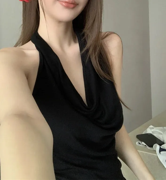 1pcs Girls Knit Sleeveless Halter Tops for Women Basics Solid Slim Fitted Womens Sports Vest Backless Strapless Tank Tops — image 8