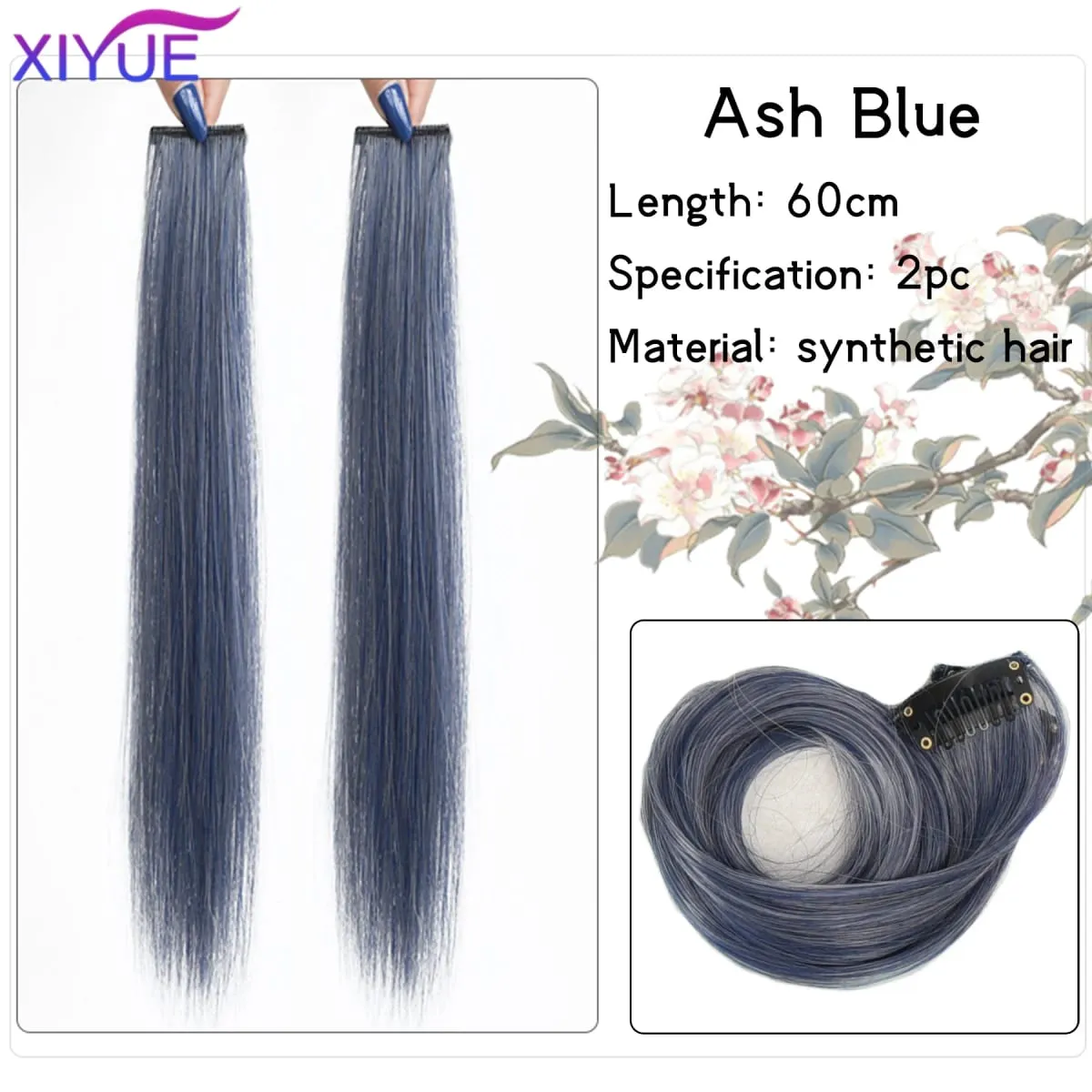 2pcs/pack Synthetic Colored Party Highlights Clip in Hair Extensions for Girls 24 inches Multi-colors Straight Hair Synthetic Ha