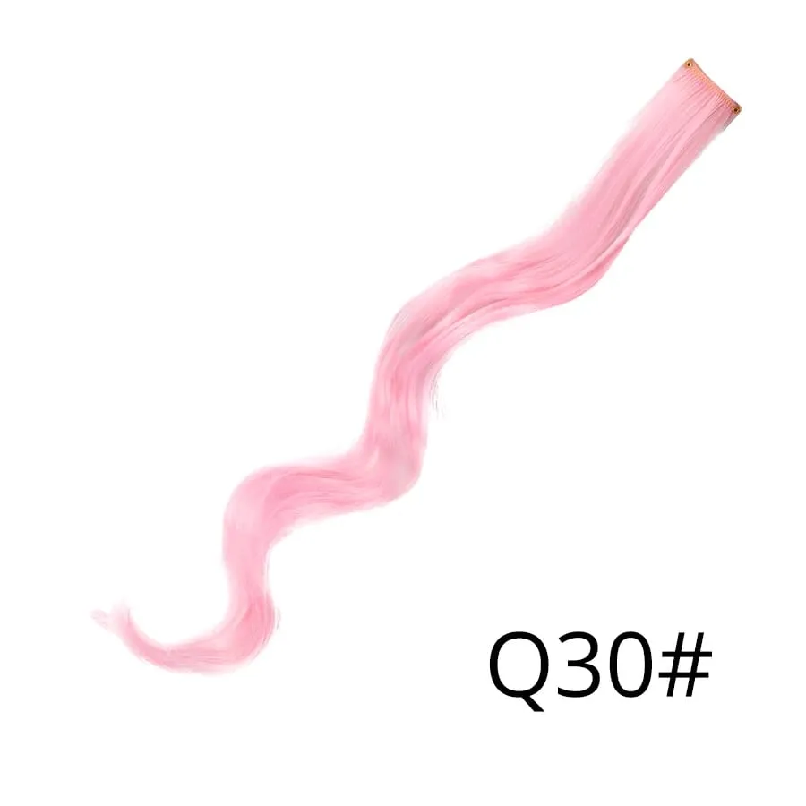 Straight Colored Hair Piece Hair Extensions Clip In Highlight Rainbow Hair Pink Blue Purple Synthetic On Clips For Women Girls — image 86