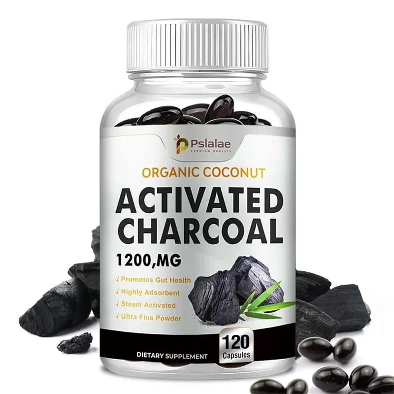 Activated Charcoal Capsules 1 200 Mg - Organic Coconut Shell Helps Relieve Gas & Bloating Detox & Bowel Digestive Supplement — image 2