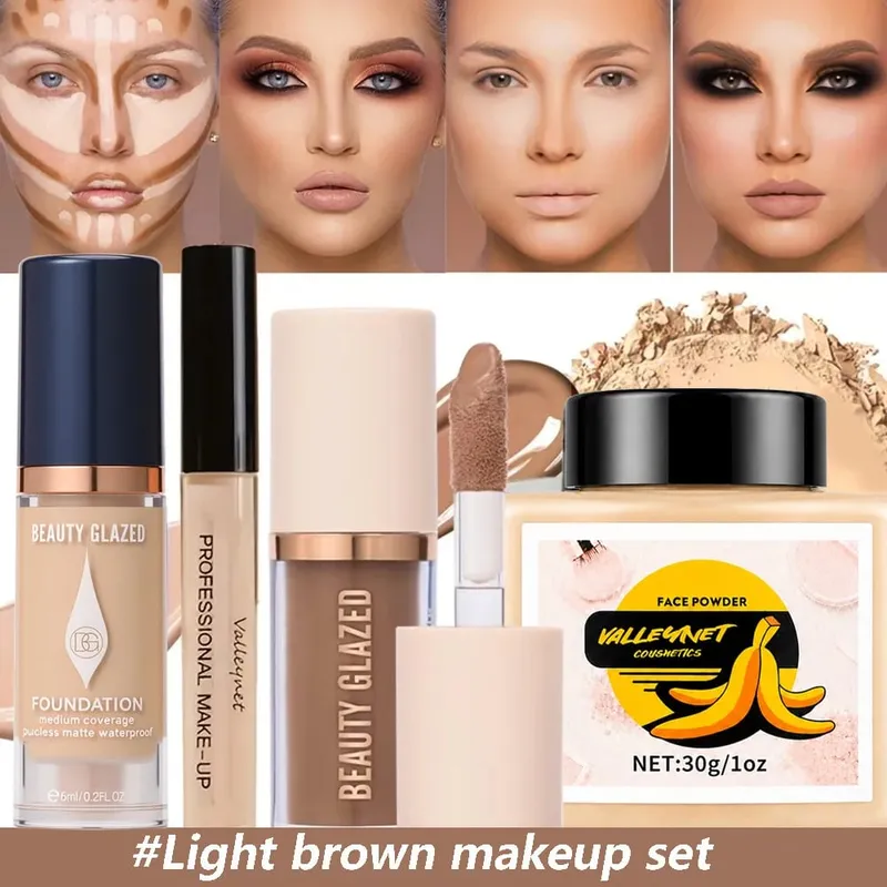 4pcs Face Makeup Set:High-Coverage Concealer Lightweight Foundation 3D Contouring Cream And Oil-Controlling Setting Powder — image 8