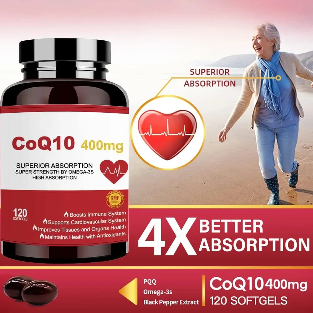 CoQ10 400mg Softgels - Coenzyme Q10 Supplement Plus PQQ Omega 3 Antioxidant for Heart Health and Cellular Energy 120 Softgel — image 2