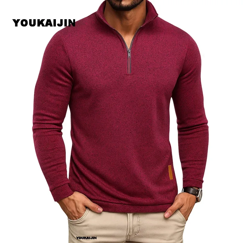 Moletom masculino primavera mais grosso pulôver quarto zíper pulôver para masculino com capuz ao ar livre sweatshir outono cor sólida gola alta — image 13