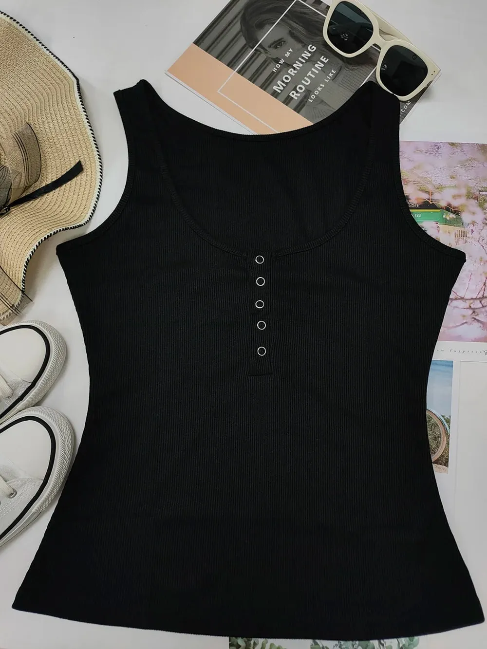 Summer 2026 New Korean Version of the New Sexy Chest Big Solid Color Buttons Low-Cut Sling Women Wear Vest Trend — image 3