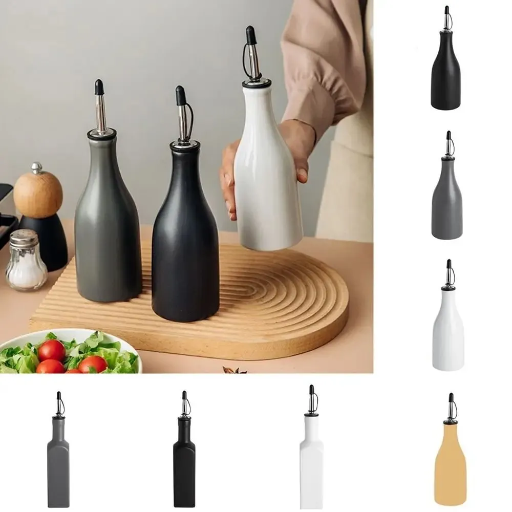 Home Kitchen Ceramic Seasoning Jar Olive Oil Dispenser Large Capacity Leakproof Vinegar Oil Seasoning Bottle With Label Stickers