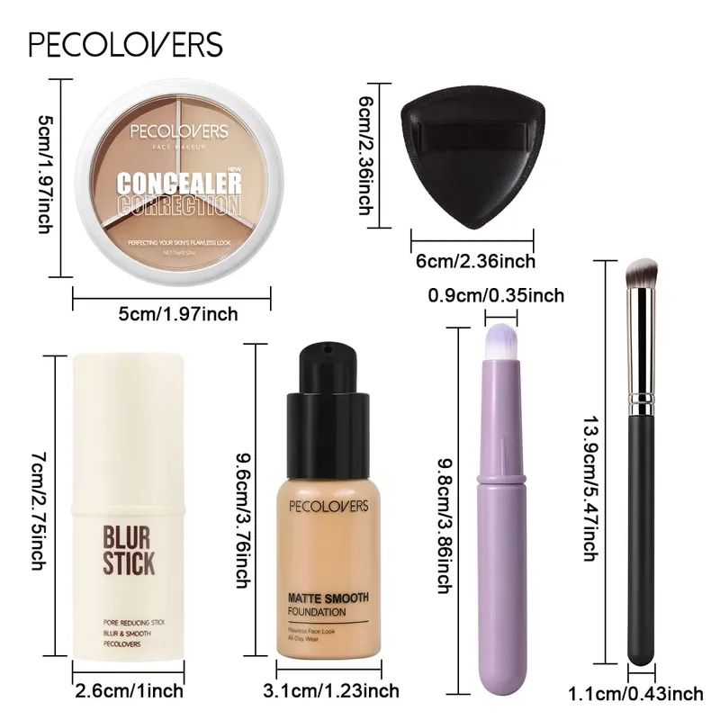 6PCS/SET Flawless Base Makeup Set - Pore Primer High-Coverage Full Coverage with Concealer BrushLightweight Liquid Foundation — image 5