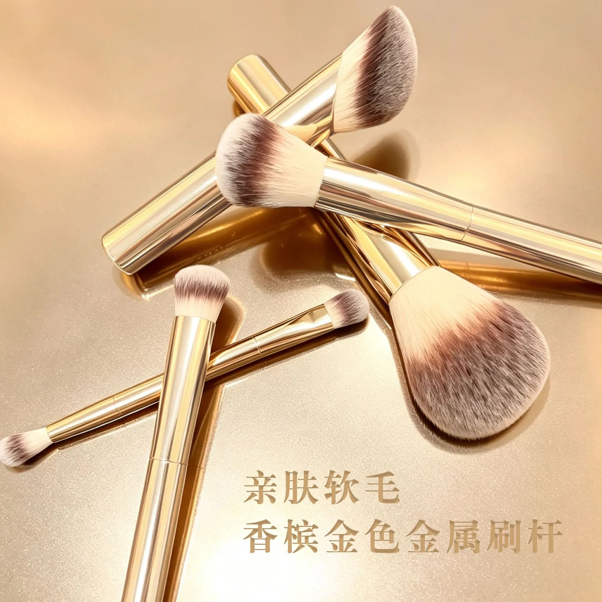 5 pezzi / set pennelli per trucco a clessidra fondotinta in polvere, fard, correttore, ombretto, piega, pennello per trucco con borsa in pelle bianca — image 3