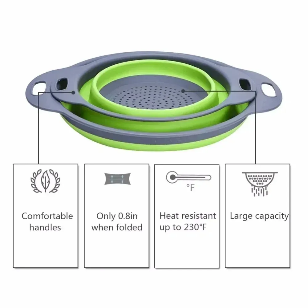 2PCS Silicone Folding Drainer Basket Fruit Vegetable Foldable Colander Kitchen Strainer for Food Pasta Kitchenware Drain Device — image 3