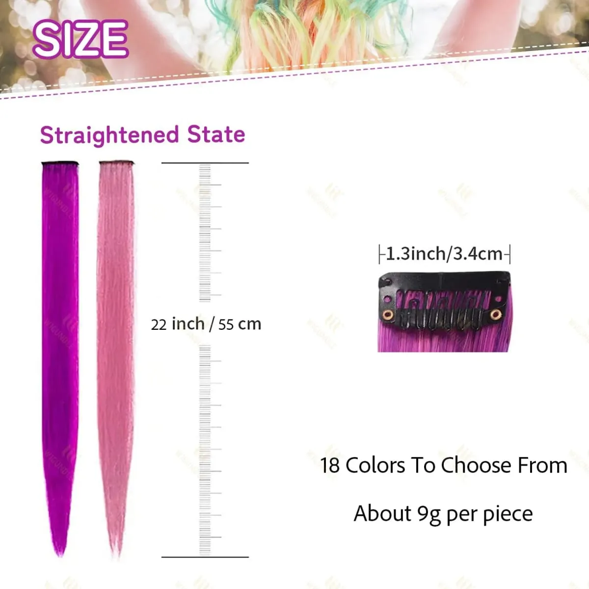 Hair Extensions Clip in 22 Inch Colored Hair Extensions Party Highlights Long Straight Synthetic Hairpieces for Women Kids Girls — image 3