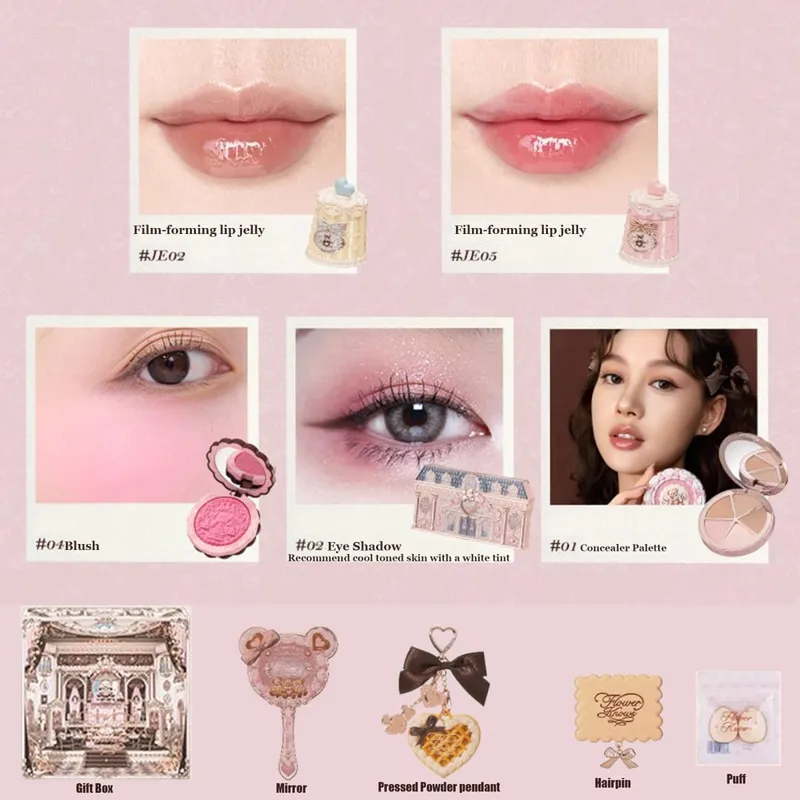 Flowerknows THE SWEETIE BEAR COLLECTION ชุดของขวัญแต่งหน้า All In คอนซีลเลอร์ Palette Blush Setting Powder Lip Jelly ของขวัญกล่องกระจก — image 9
