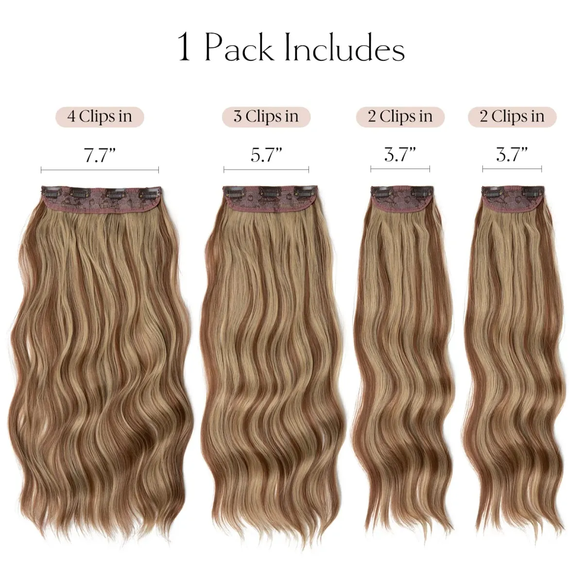 22" 4pcs/set Synthetic Clip In Hair Extensions Elegant Long Wavy Thick Hairpiece Daily Use Brown Blonde Natural Fake Hair — image 4