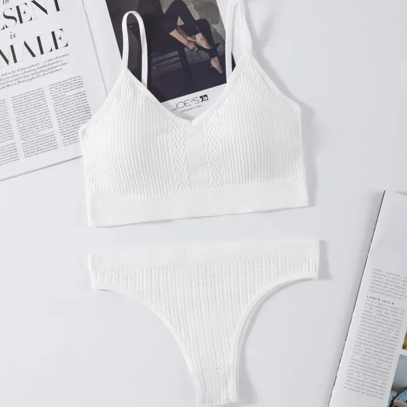Women Seamless Bra Panties Set Push-Up Non-wire Bralette Low-Rise Briefs Sexy Lingerie Female Comfort Rib Sports Underwear Set — image 8