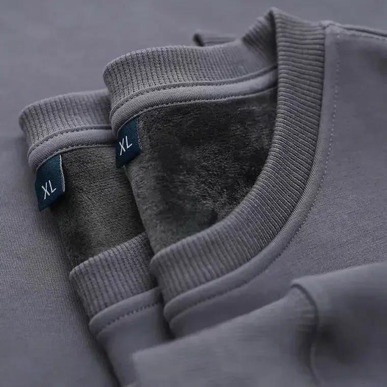 600G Cotton Plush Thickened Sweatshirt Thin Plush Heavyweight Solid Round Neck Sweater Autumn Winter Warm Sweater — image 14