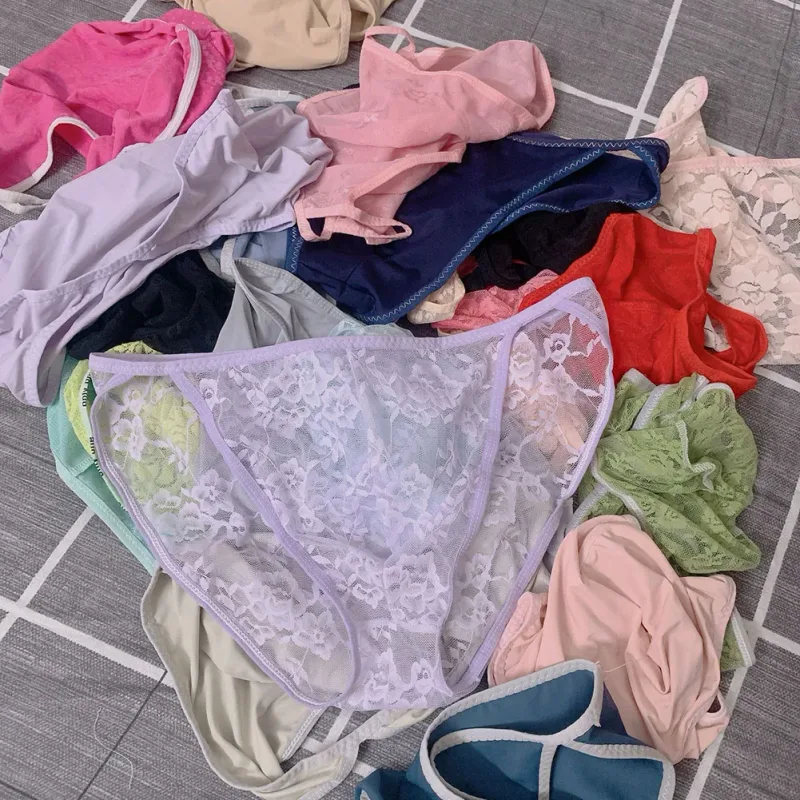 Random 1pc Men Briefs Bottoms Low Waist Transparent Lace Floral Lingerie Breathable Soft Summer Panties Underwear