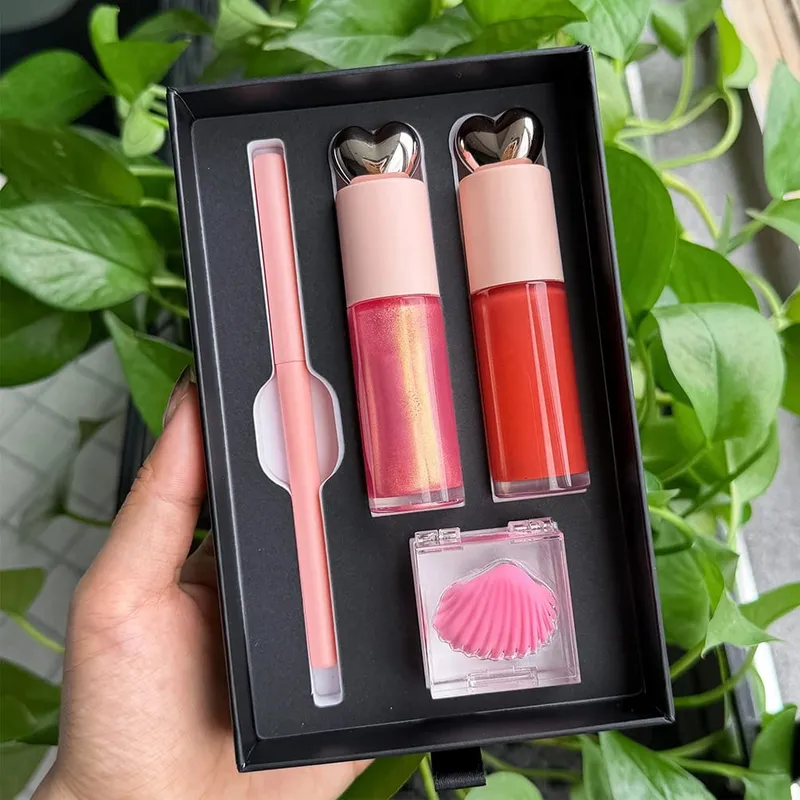4 Buah/Kit Makeup Vegan Lip Gloss Matte Lipstik Lip Liner Masker Bibir Set Label Pribadi Logo Kustom Grosir — image 8
