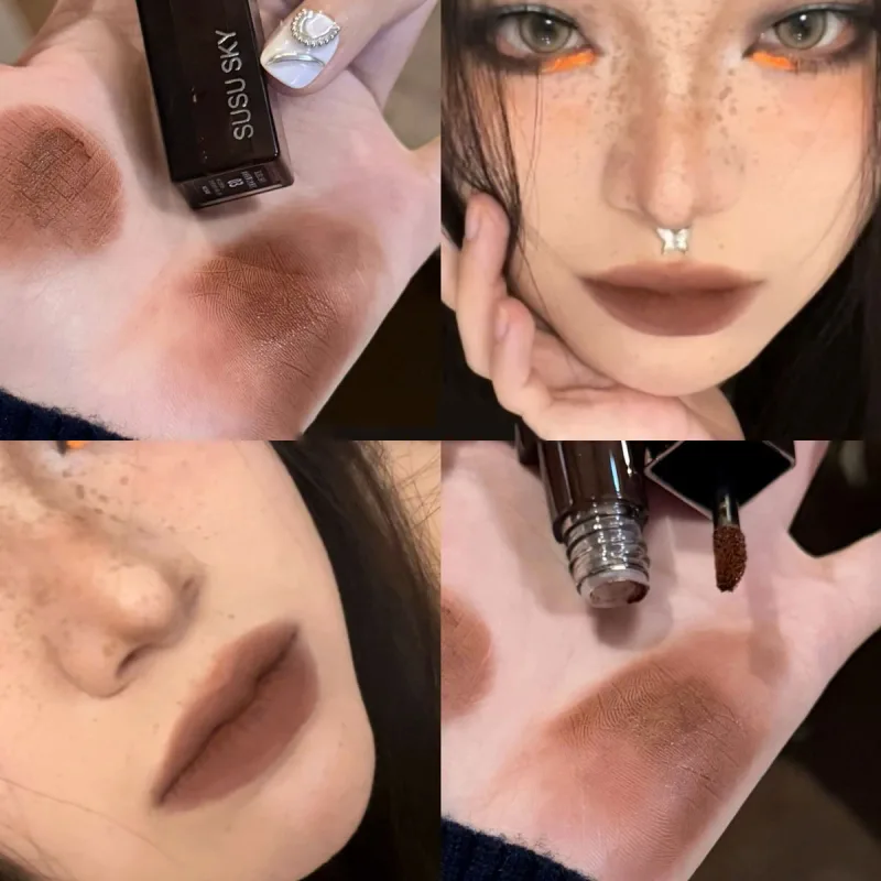 Waterproof Punk Gothic Matte Black Lipstick Purple Lipgloss Makeup Mousse Lip Mud Dark Red Brown Lipstick Non-stick Cup Lip Tint — image 2