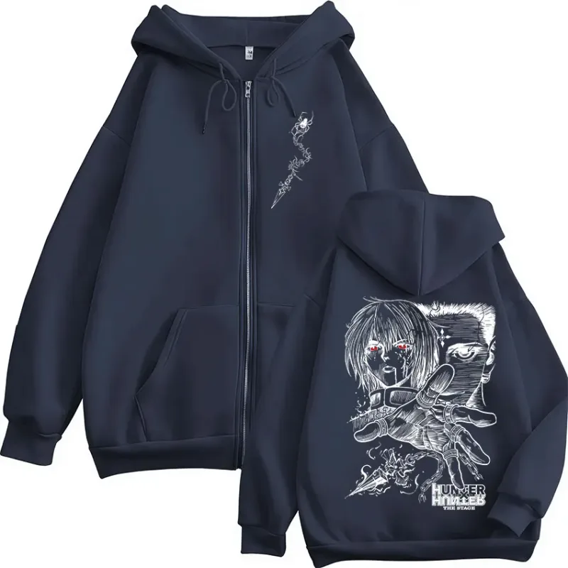 Anime Hunter X Hunter Kurapika Chrollo Lucilfer Zipper Hoodies Men Women Clothing Oversized Fleece Zip Up Hooded Sweatshirt Coat