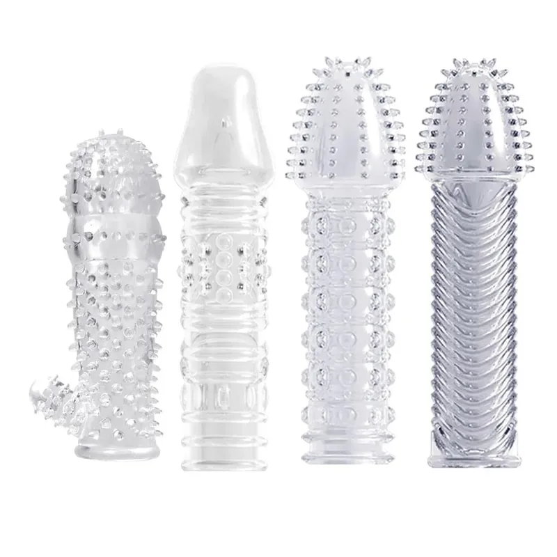 4pcs Delay Penis Sleeve Extension Reusable Condom Male Enlargement Dotted Clit Massage Cock Ring Thorn Vibrating Cover Sex Toys — image 17