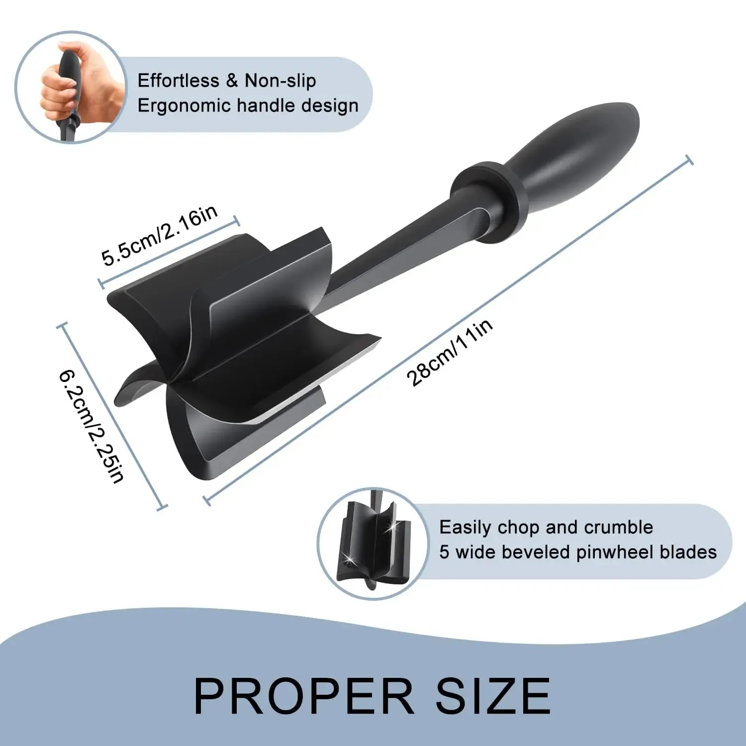 Meat Chopper for Ground Beef Heat Resistant Meat Masher for Hamburger Meat 5 Curved Blades Ground Beef Smasher Kitchen Gadgets