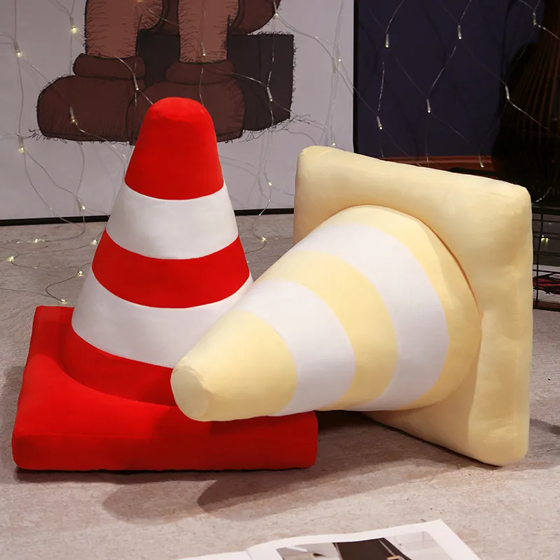 Roadblock Cushion Stuffed Soft Lifelike Plush Traffic Cone Road Construction Cone Pillow Kids Toys Home Decoration — image 1