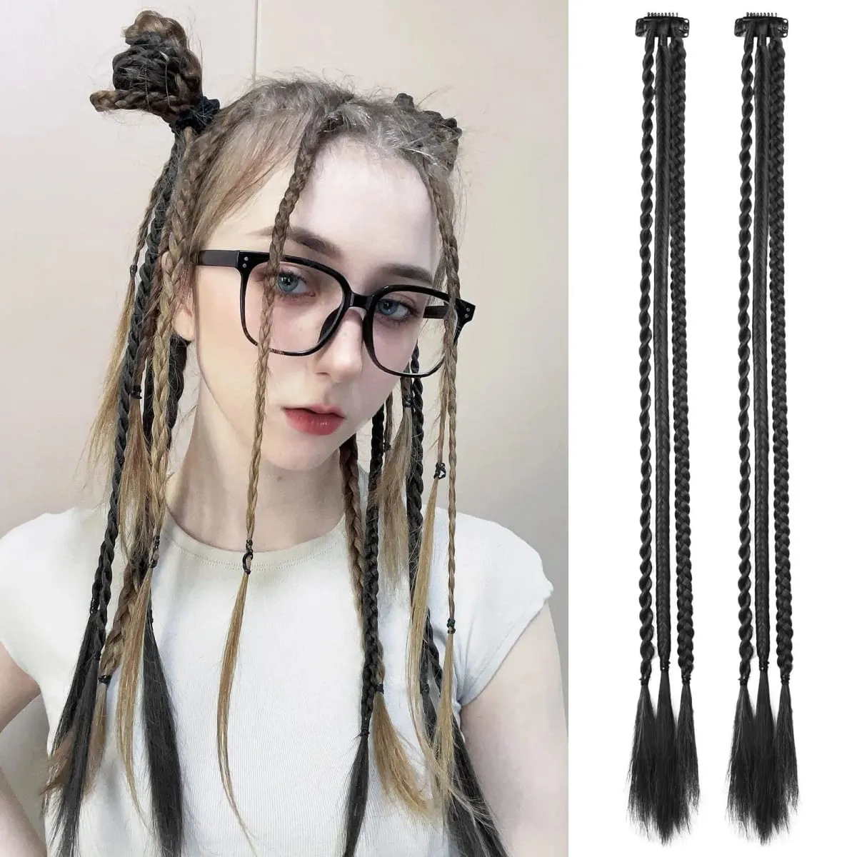 Braid Hair Extensions Clip in Hair Extensions One Clip Long Natural Soft Synthetic Hairpieces for Women Highlights