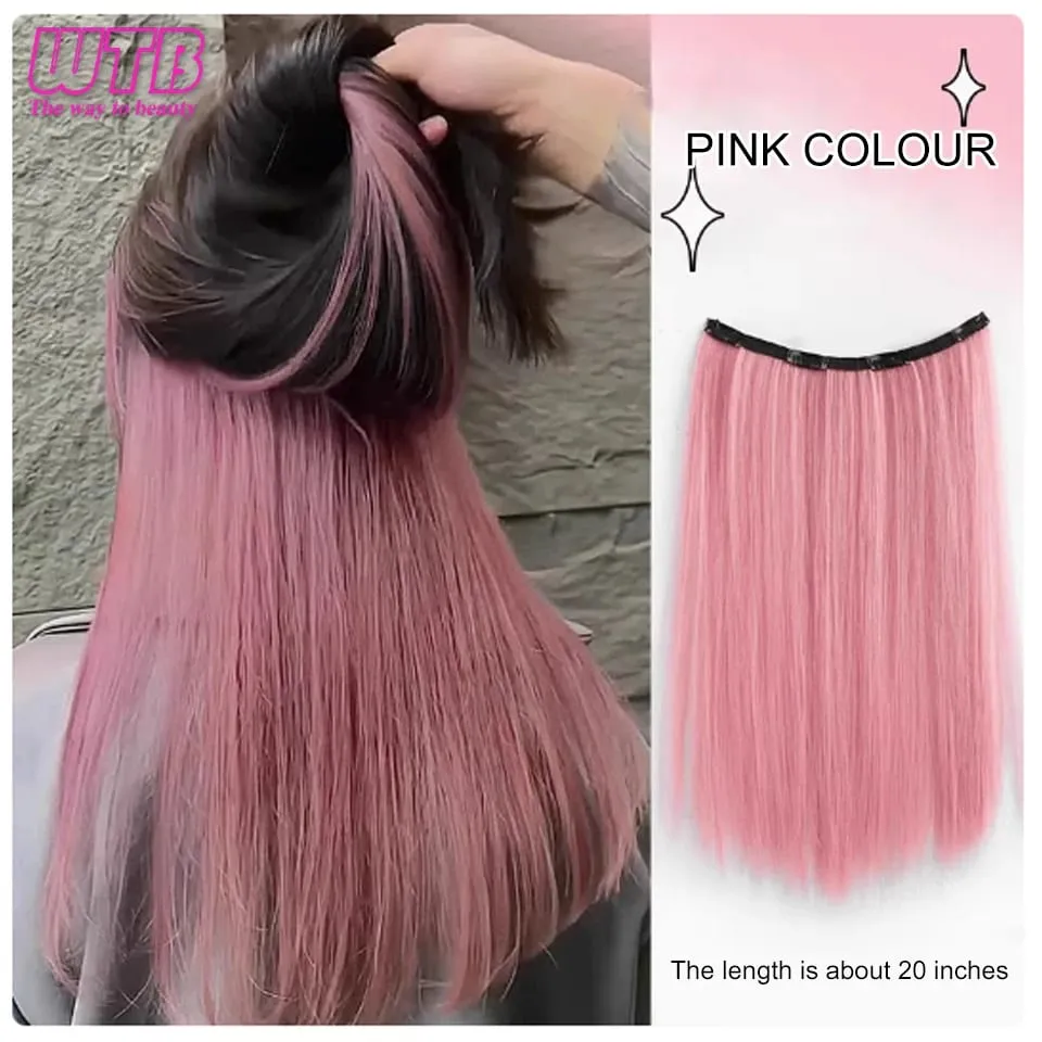 Synthetic Long Straight Clip In One Piece Hair Extension 4 Clips Inner Layer Hidden Hair Color Hair Piece Color Wig — image 11