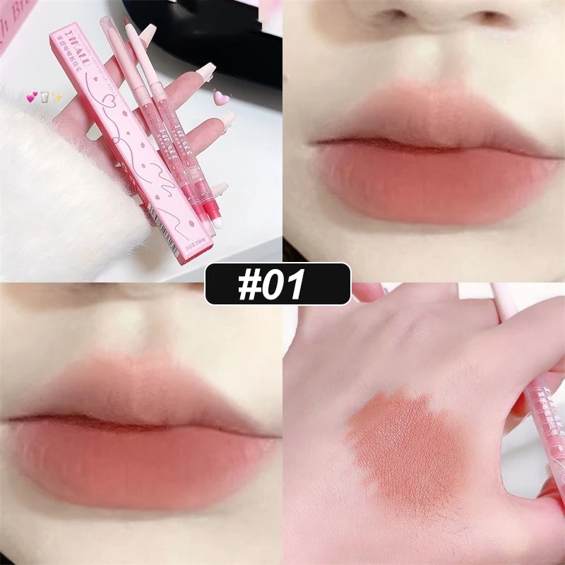 2 Màu Matte Lipliner Bút Chì Khỏa Thân Kẻ Viền Môi Với Cọ Môi Chống Nước Tự Nhiên Màu Hồng Đào Son Môi Bút Chì Viền Môi Trang Điểm