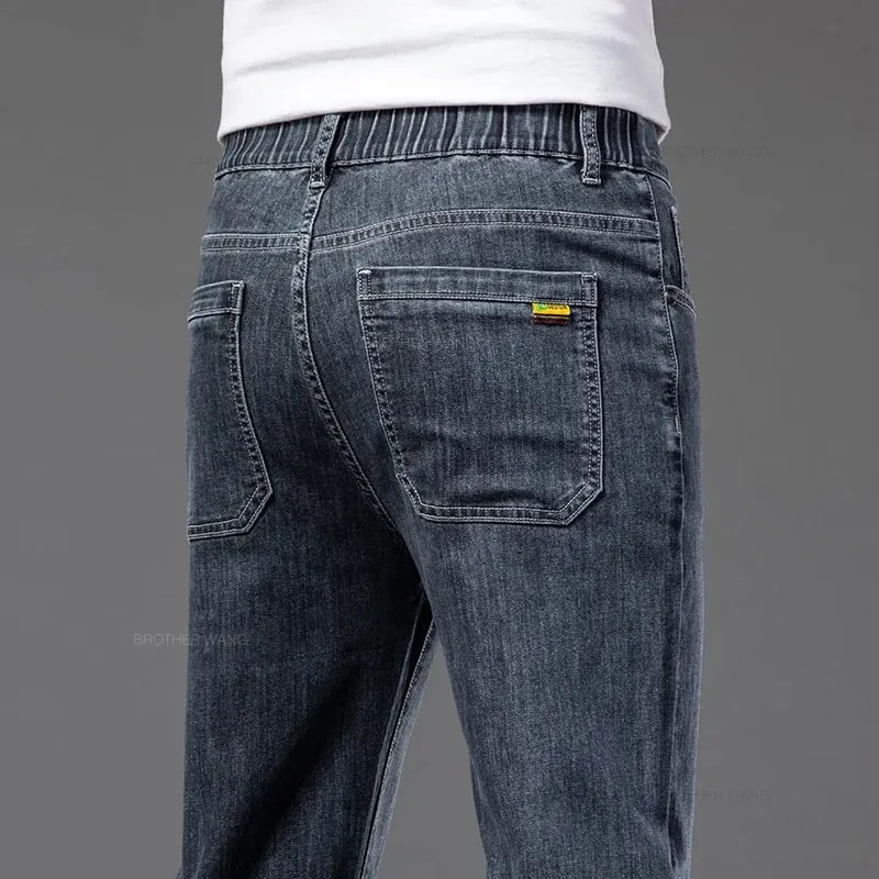 2026 Summer New Men's Thin Jeans Elastic Waist Loose Straight Comfortable Casual Denim Pants Brand Trousers Plus Size 42 44 46 — image 10