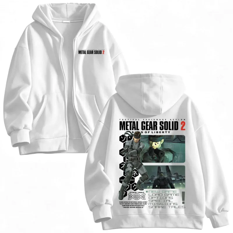 Metal Gear Solid 2 Sons of Liberty MGS2 Solid Snake Game Dragkedja Hoodies Herr Dam Fleece Zip Up Huvtröjor Jackor Kappor