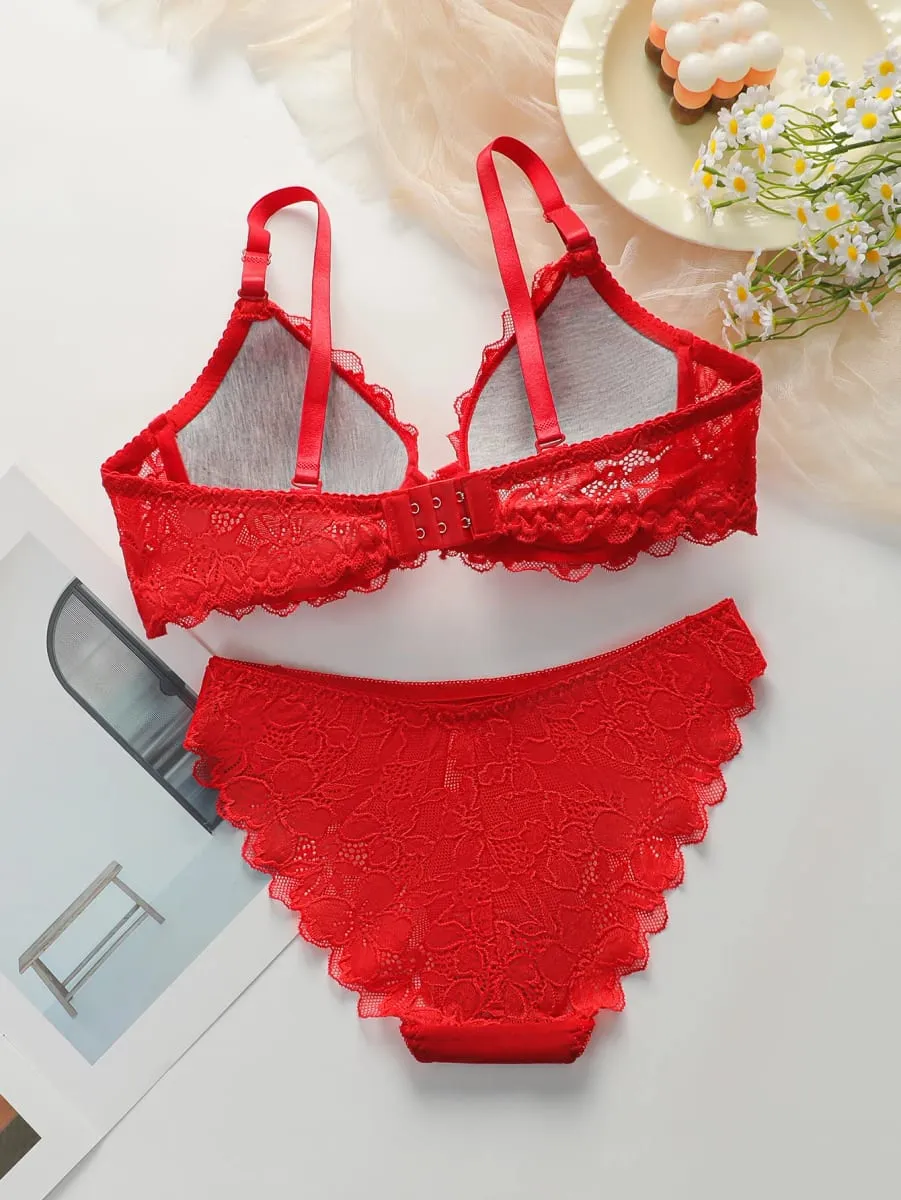 Red Lingerie lace cotton cup 2-piece set sexy and white toned lingerie set women's underwear set J3431 — image 2