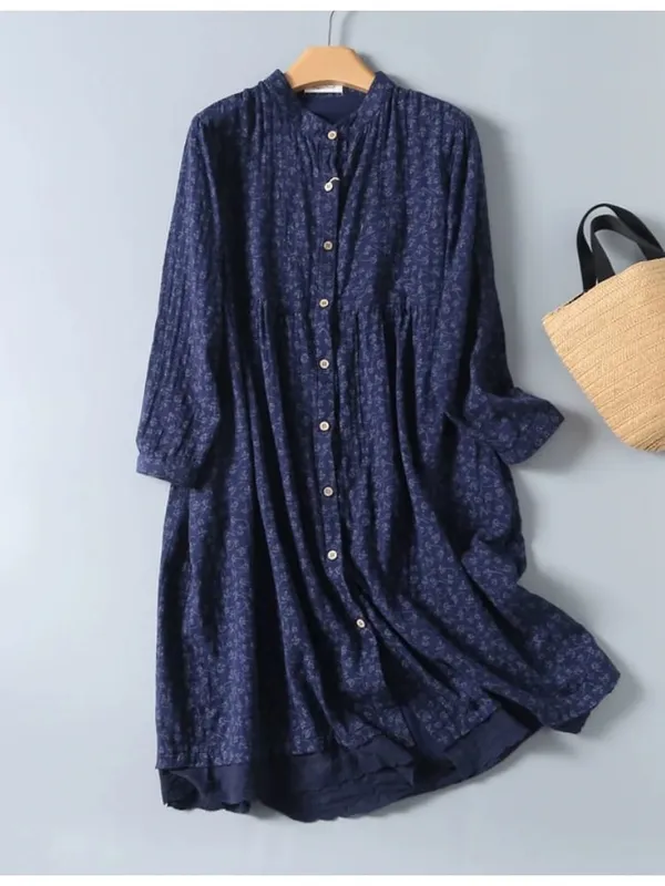 8 Colors -- Lamtrip-Retro Floral Cotton Yarn Long Sleeve Single Breasted Robe Casual Soft House Dress 2025 Spring — image 8