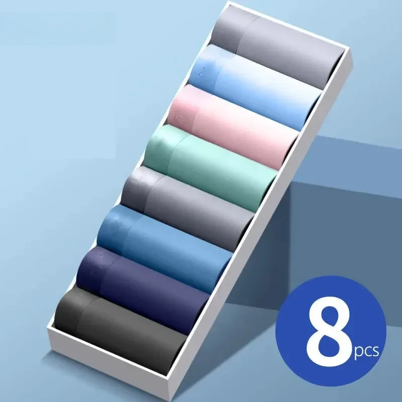 Men's Ice Silk Boxer Shorts 4/8-Pack Breathable Cooling Underwear Soft Summer Underpants Stretch Comfort L-6XL Sexy Design
