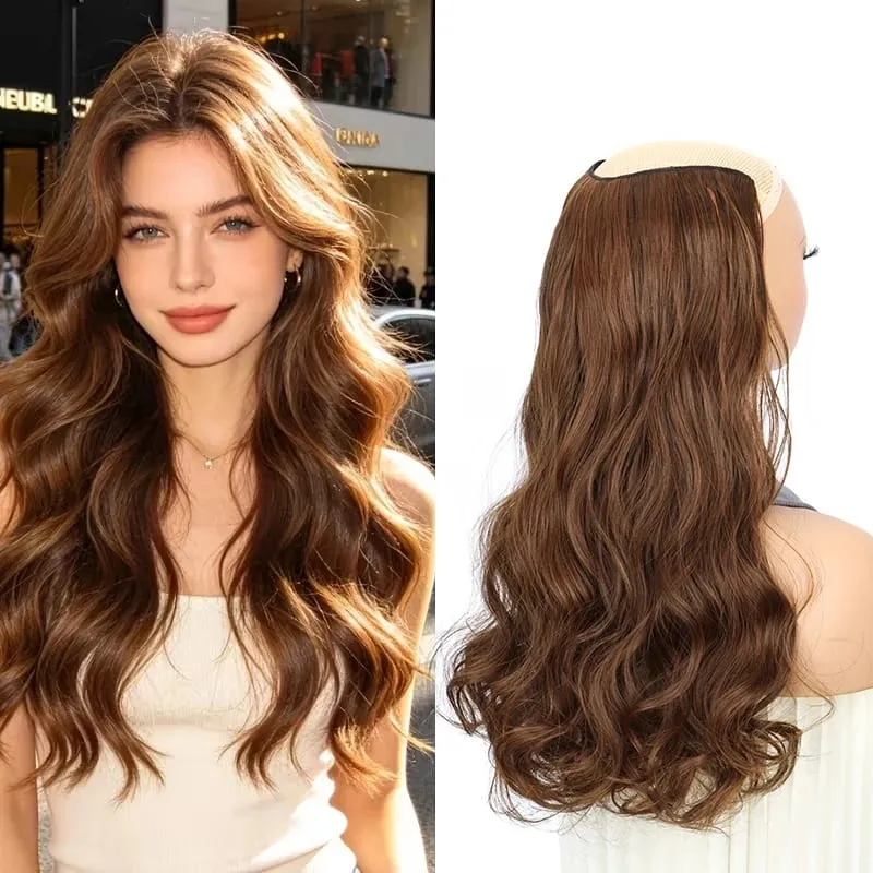 Extensión de cabello sintético rizado largo para mujer, postizo Invisible Natural con volumen de fibras resistentes al calor, 24 pulgadas, uso diario