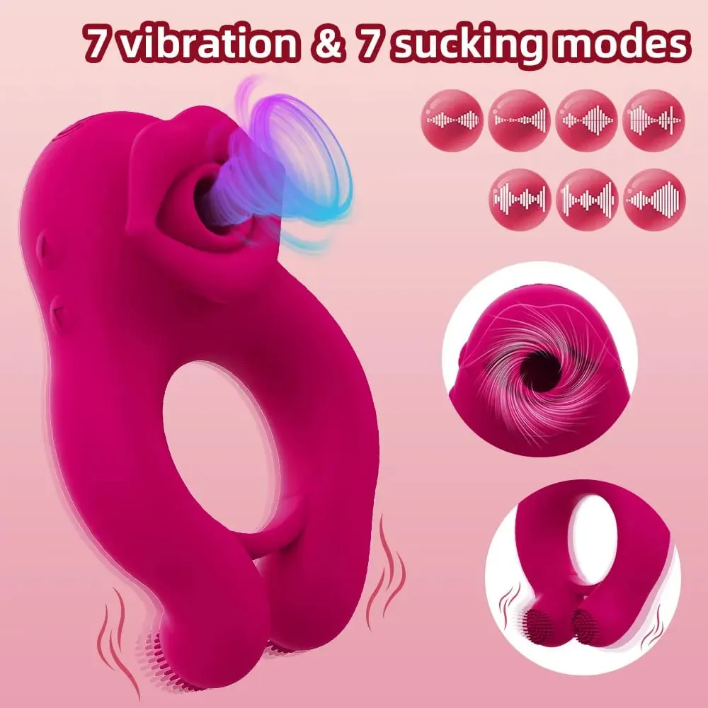 Sucking Tongue Licking Clit Stimulator Delayed Ejaculation CockRing Clitoral Stimulator Scrotum Massager Erotic SexToy forCouple — image 2