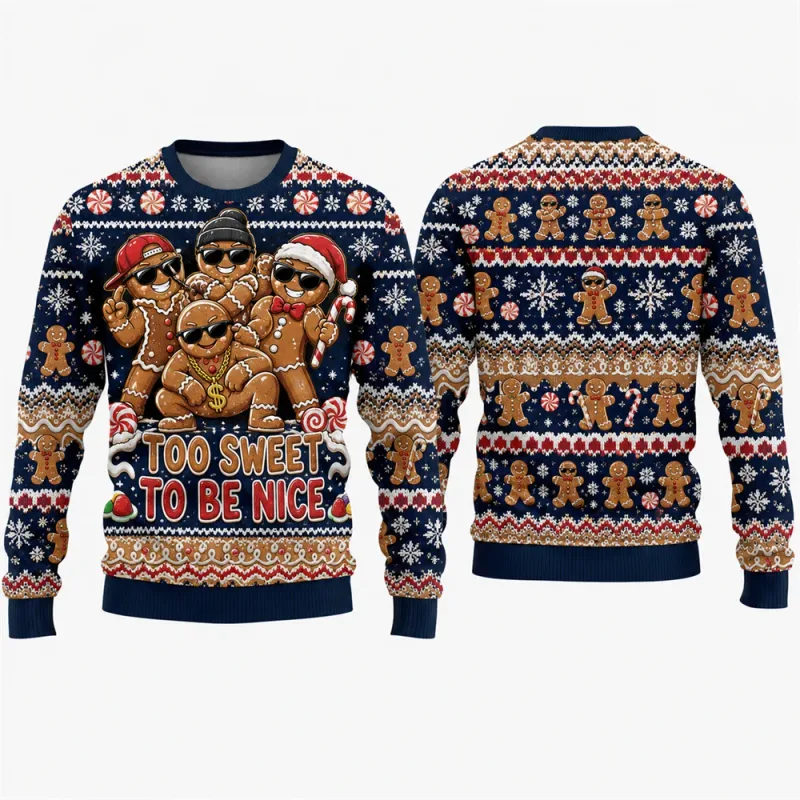 Gingerbread Man Ugly Christmas Sweatshirt 3D Grafisk Crewneck Unisex Funny Candy Cane Julefest Ferie Pullover Gave Mand Top — image 9