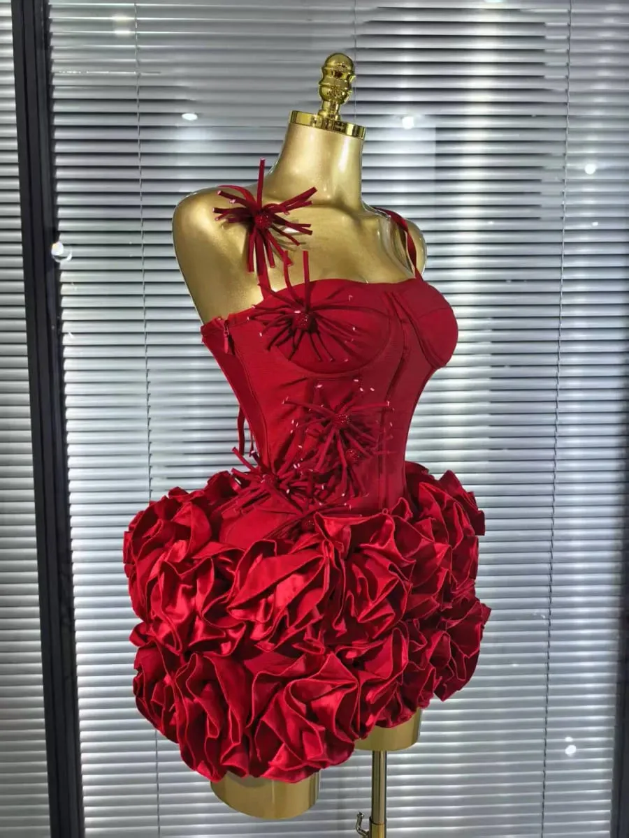 High Quality Black Red Women Sexy Halter Full Florals 2 Pieces Set Bodycon Mini Bandage Dress Celebrate Nightclub Party Wear