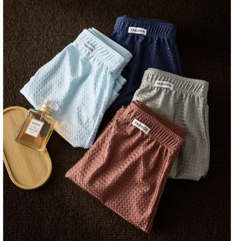 Confezione da 2 boxer da uomo in seta di ghiaccio a vita media, vestibilità ampia, estiva, alla moda, lucida, biancheria da notte, mutandine maschili — image 4