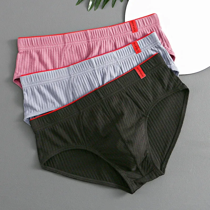 1/3 pièces hommes slips taille moyenne élastique doux respirant Anti-septique U convexe rayé couleur unie décontracté hommes caleçons sous-vêtements hommes — image 22