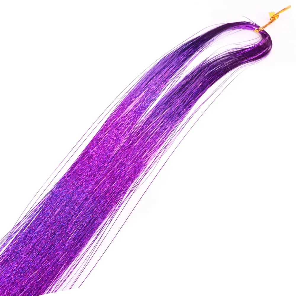 110cm Colorful Shiny Threads Glitter Hair Tinsel Kit Gold Purple Blue Silk Hair Glitter String Extensions Accessories for Women — image 12