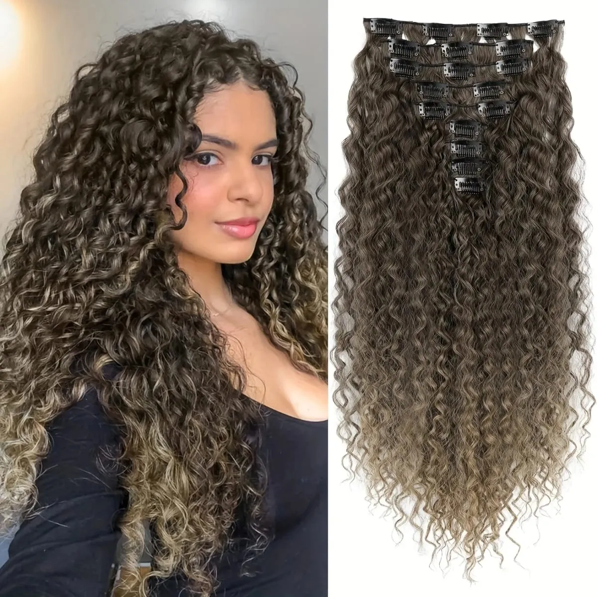 9PCS Excellent Handstitching Clip in Hair Extensions 22 Inch Curly Hair Extension Long Soft Synthetic Hairpieces for Women — image 13