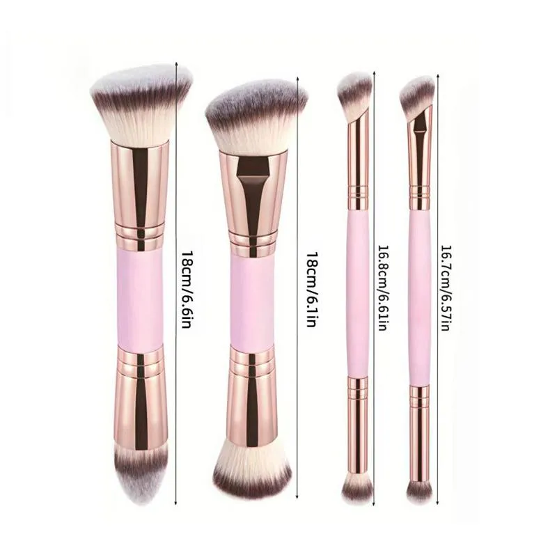 4 ks štětce na make-up s dvojitým zakončením šetrné k pokožce Nedráždivé kosmetické štětce s korektorem na tvářenku s pudrovým pudrem