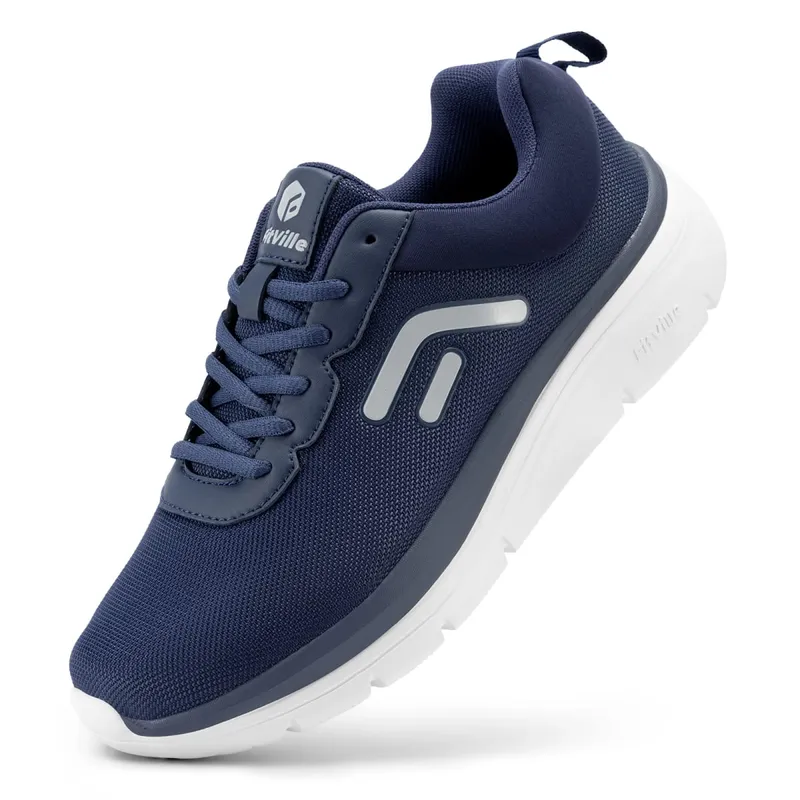 FitVille Walking Shoes for Men Wide Width Thick Sole Lightweight Breathable Sneakers Shoes for Plantar Fasciitis Pain Relief