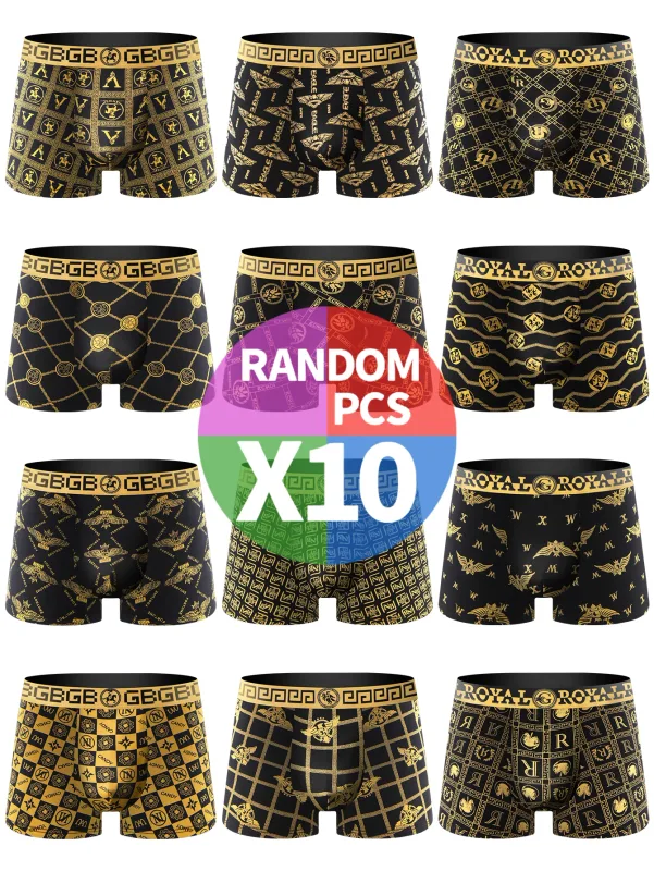 10 pieces of men's boxer briefs, black gold random soft, breathable, comfortable skin-friendly four seasons hot men's underwear