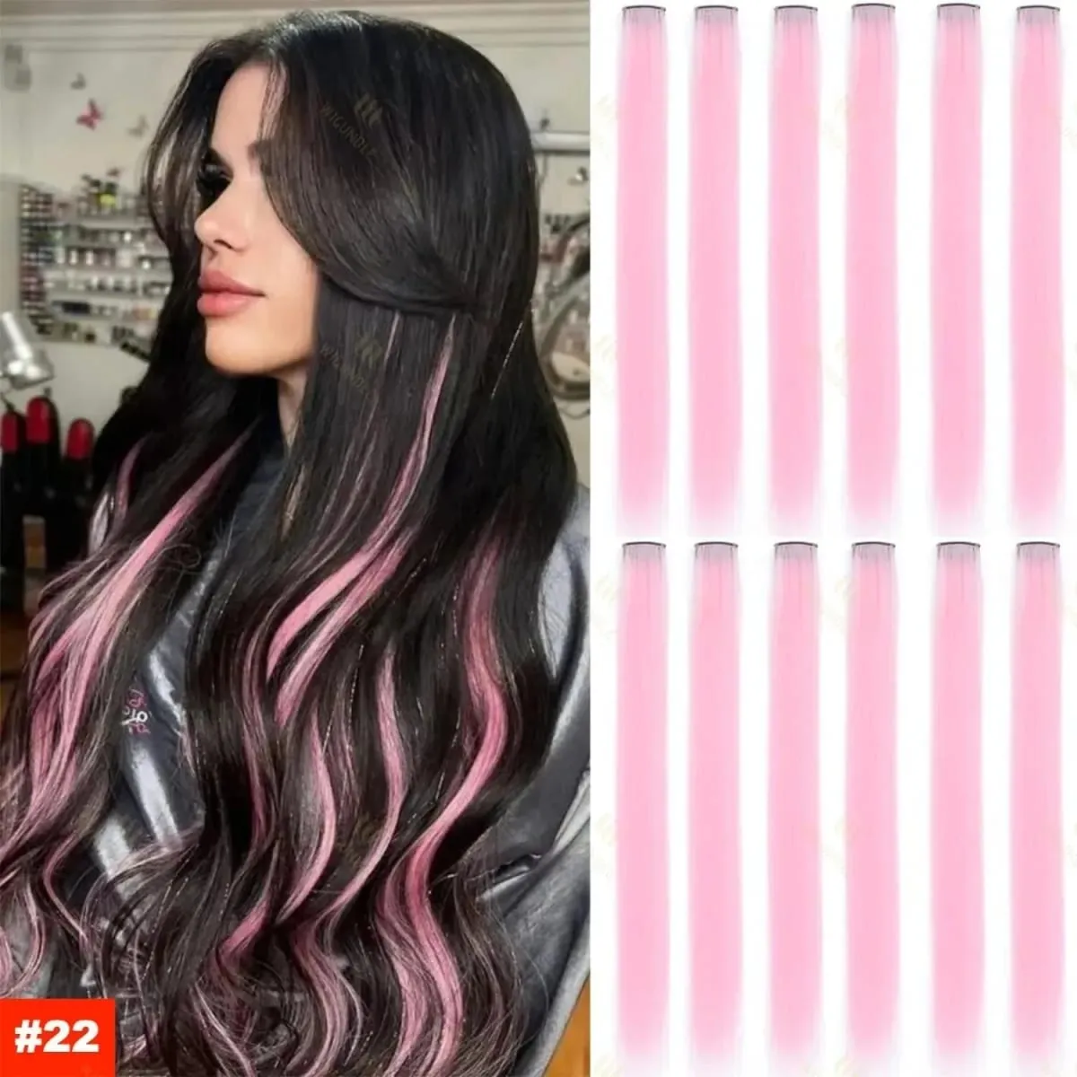 1 5 11 Pcs/lot Clip in Hair Extensions Multi-Colors Highlights Synthetic Hair 22 inch Rainbow Hairpieces for Girls Women Kids — image 24
