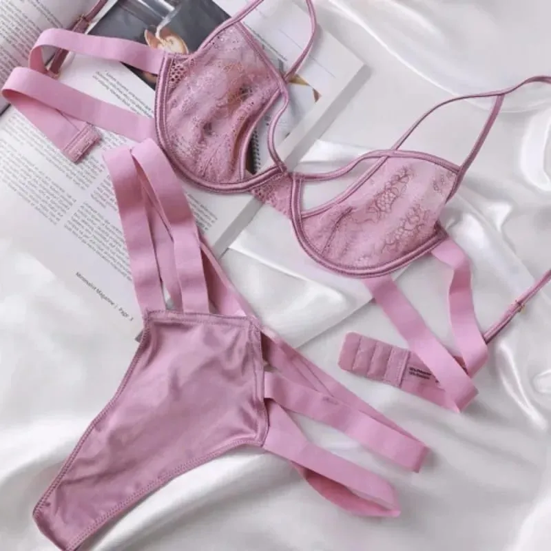 超薄型レースのブラジャーとパンティセクシーなランジェリー下着セット遠近誘惑セクシーなシースルーブラセットフレンチブラジャーピンク2025 — image 8