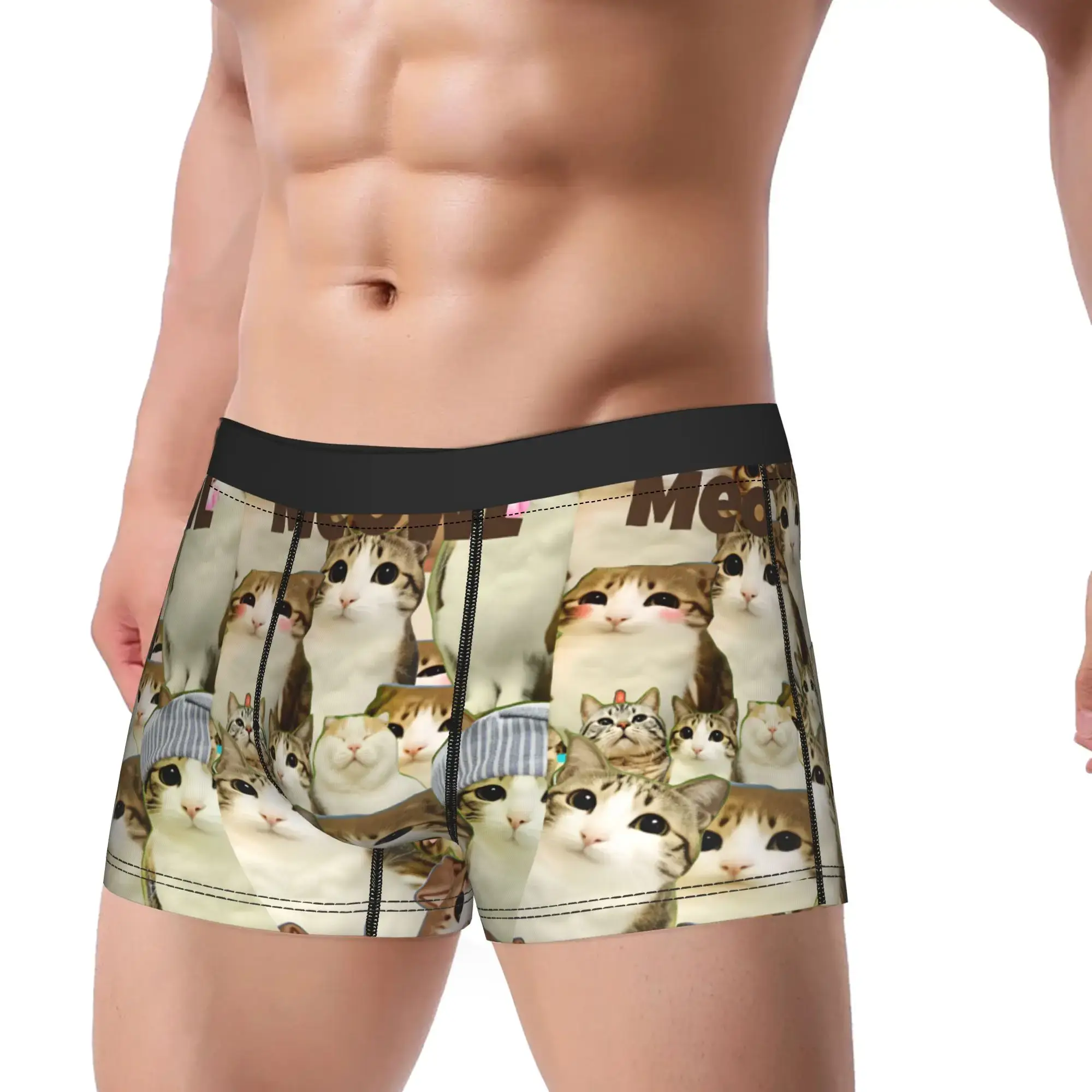 Meowl gato coruja bonito animais de estimação adesivos roupa interior confortável calcinha alfândega boxer breve para homens 3d bolsa tronco grande — image 2
