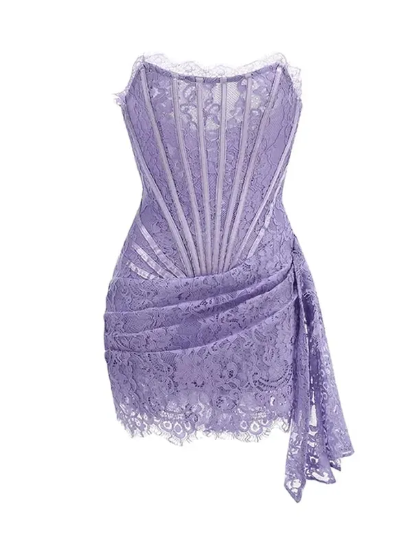 Sexy Lace See-through Patchwork Corset Dress Female Bodycon Elegant Party MIrrgualr Mini Dress Women Tube Top Dress New — image 15