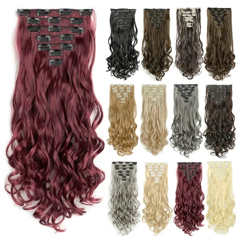 Soowee Synthetic Hair Curly Brown Blonde Clip In Grey Hair Extensions Hairpiece Fake Hair Piece for Women — image 2